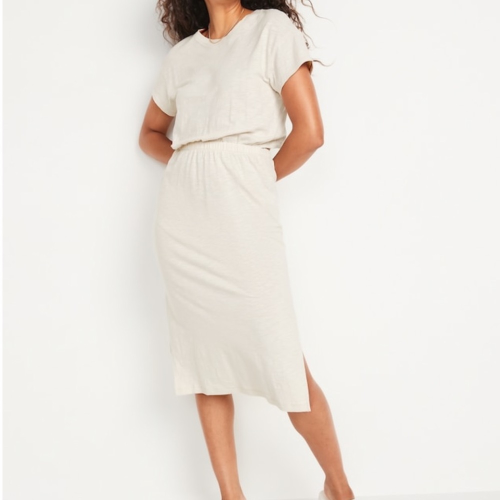 Old Navy Waist Defined Short Sleeve Cutout Slub Knit Midi Dress Size Large NWT